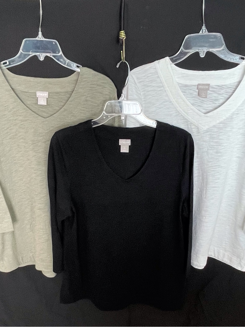 V-Neck Tee Trio - Black, Sage, White